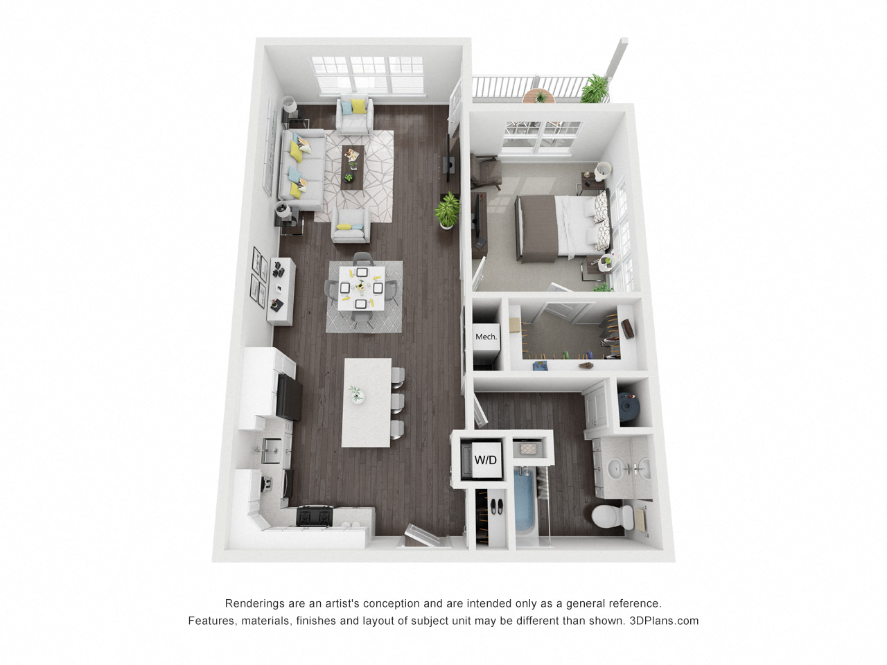 Floor plan for 1 bed, 1 bath, 871 sqft